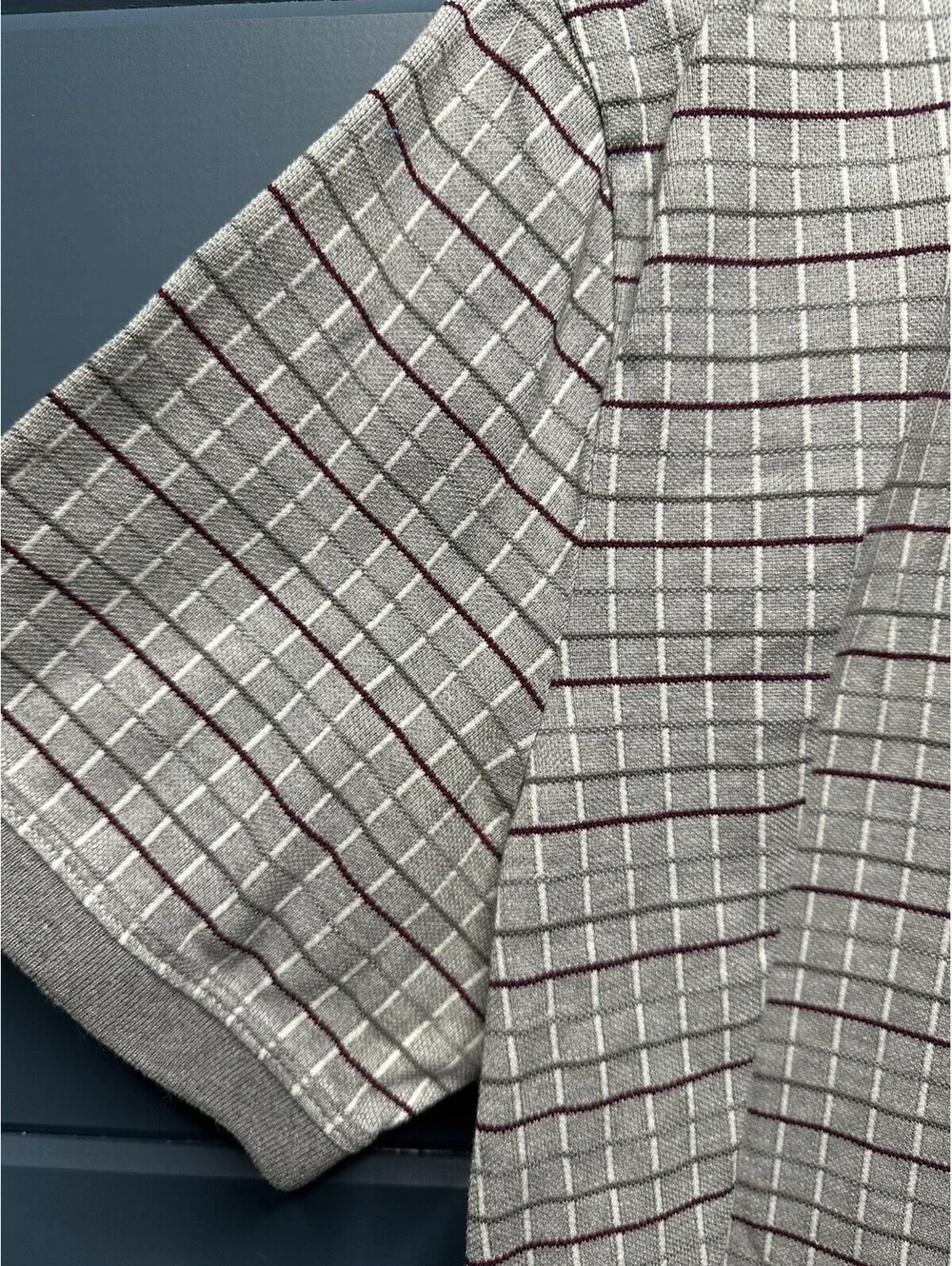 Banana Republic Men Standard Fit Plaid Short Sleeve Polo Shirt Gray Size XL